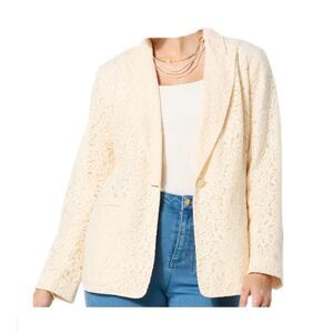 NEW G by Giuliana Ivory Lace Style 1 Button Lined Blazer 3X